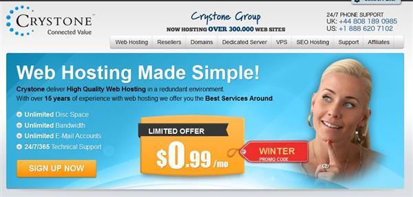 Crystone Hosting Holiday deal 0.99 USD per month Coupon Code